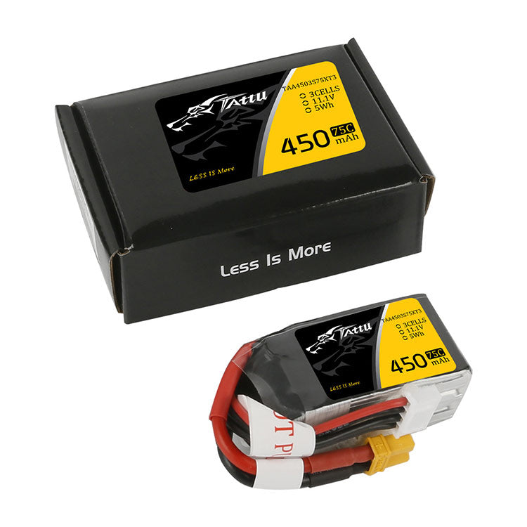 Tattu 11.1V 75C 3S 450mAh Lipo Battery Pack With XT30 Plug Tattu 11.1V 75C 3S 450mAh Lipo Battery Pack With XT30 Plug